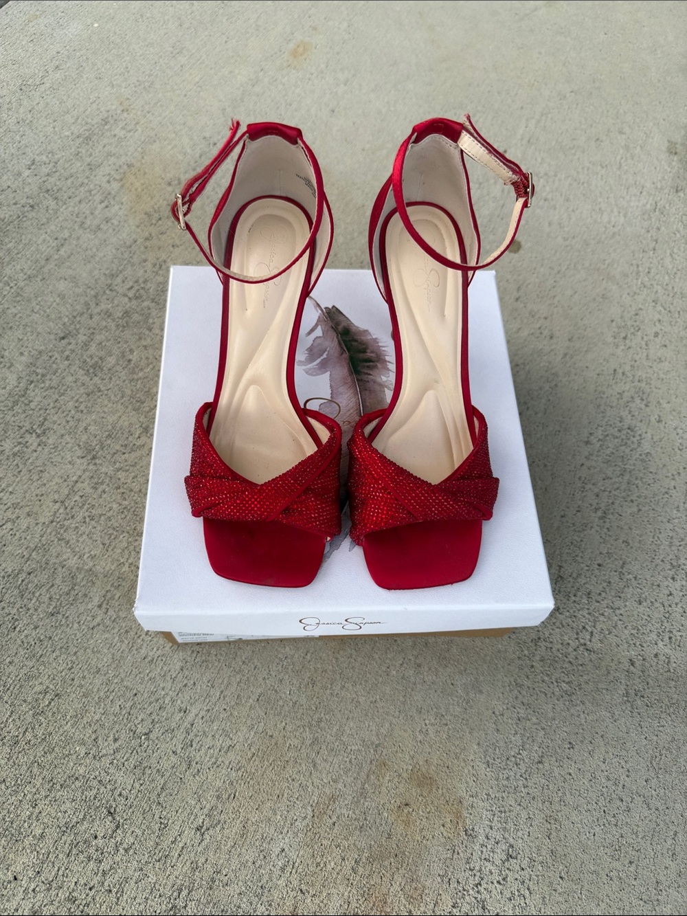 Jessica Simpson Red Knotted Open-Toe Ankle-Strap Heels